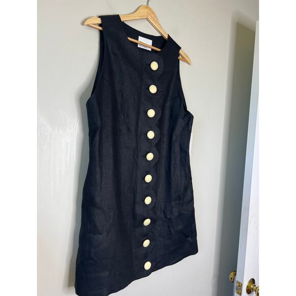 NWT Lisa Marie Fernandez Scalloped Linen-Tweed Button Mini Dress Black Size: 8 - Picture 3 of 8